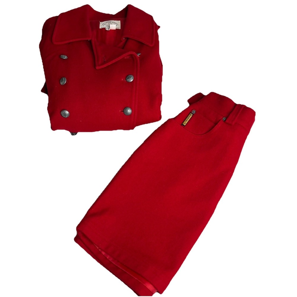 Vintage Armani Jeans Giorgio Armani Coat Blazer Skirt Suit Women S 6‎ Red Wool